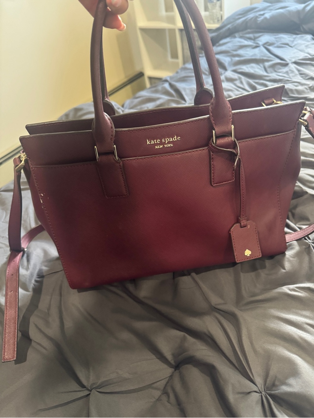 kate spade Burgundy Leather Structured Shoulder Tote